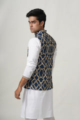 Blue and Golden Print Waistcoat