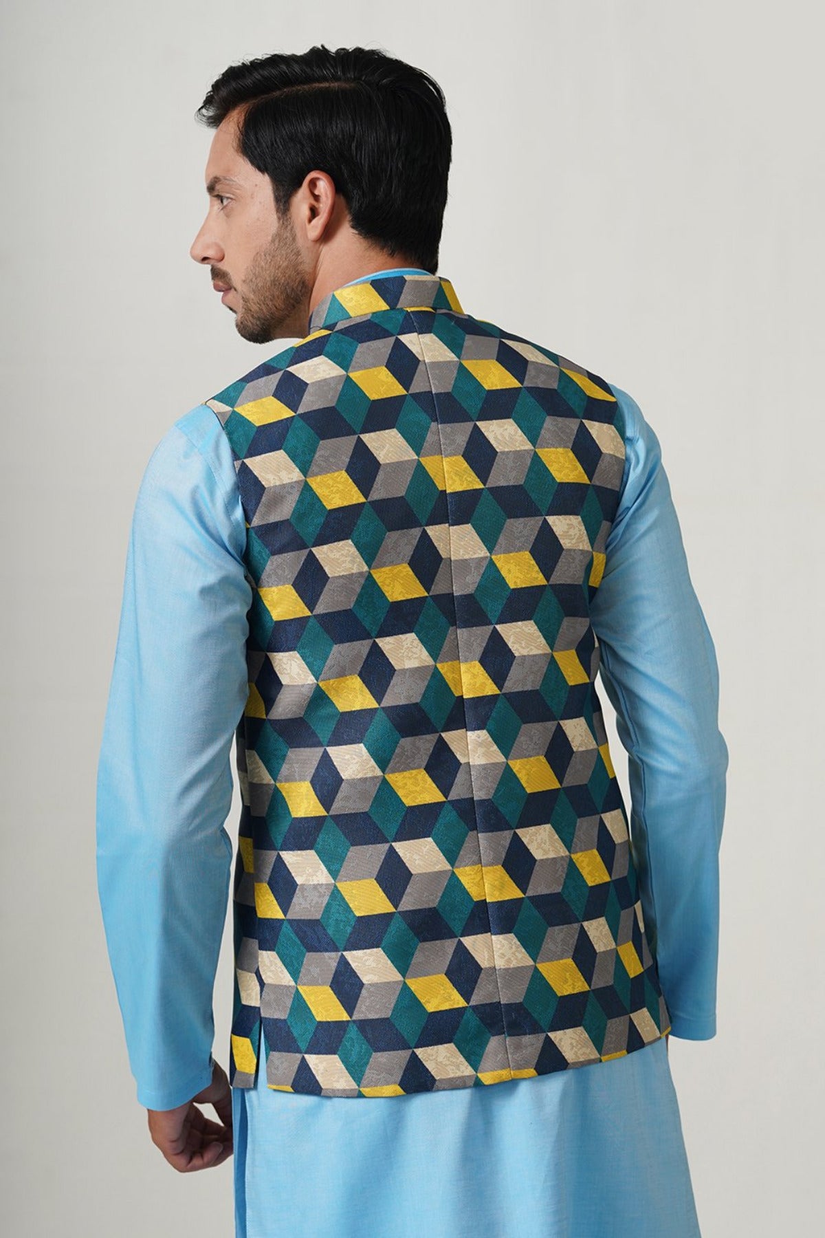 Blue and Yellow Print Waistcoat
