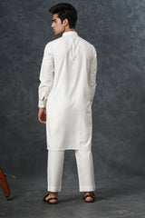 White Kameez Trouser with Grey Design