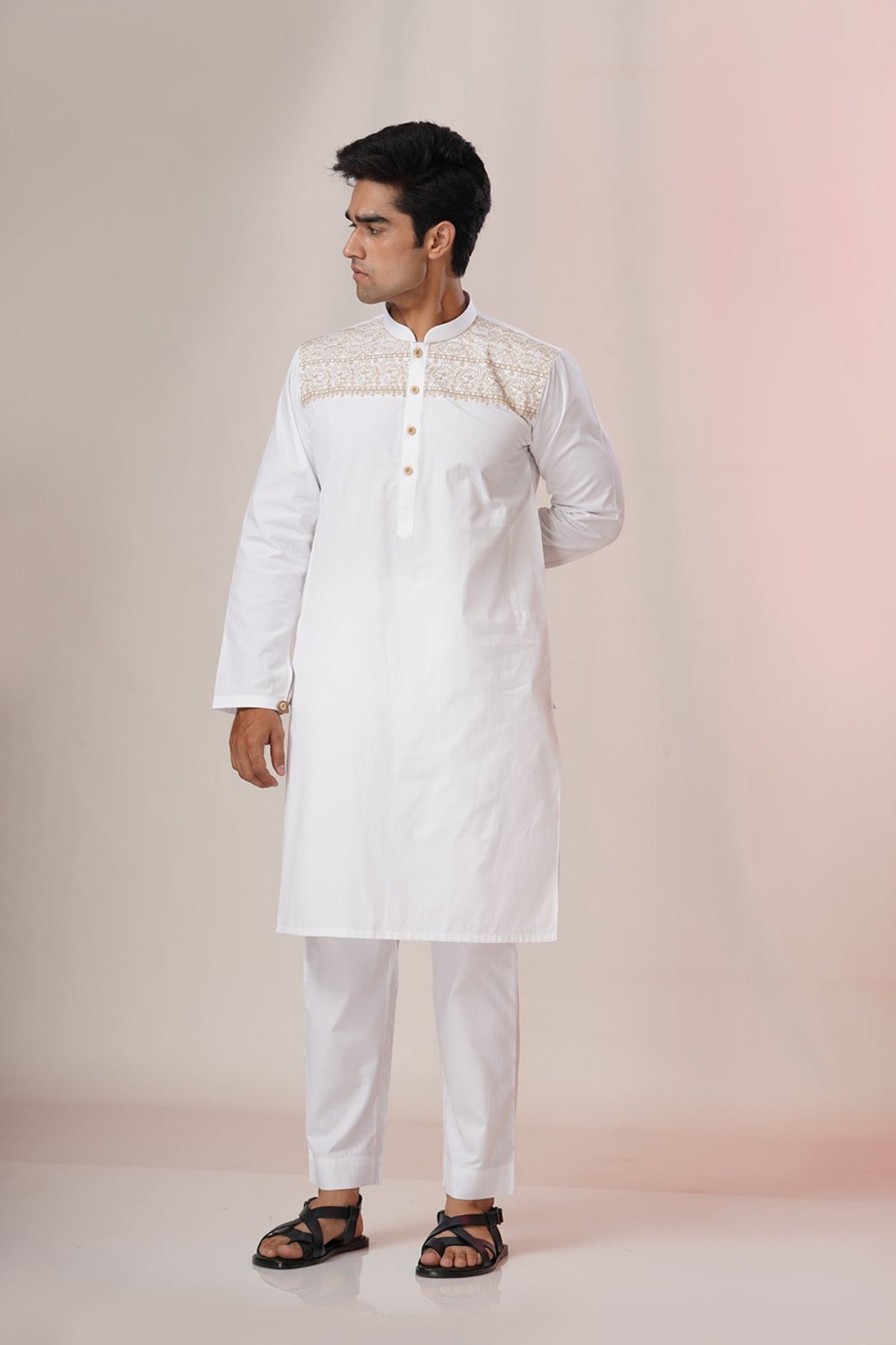White Kurta Trouser with Golden Embroidery