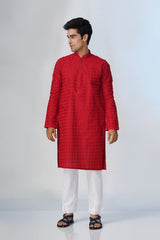 Red Chickenkari Kurta